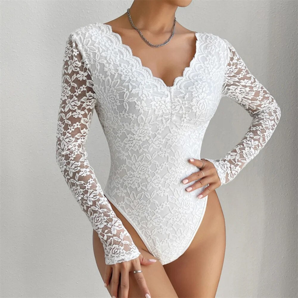 Women Lace Bodysuit Playsuit Romper Thin Sexy Clothing Nightclub Overalls Jumpsuit