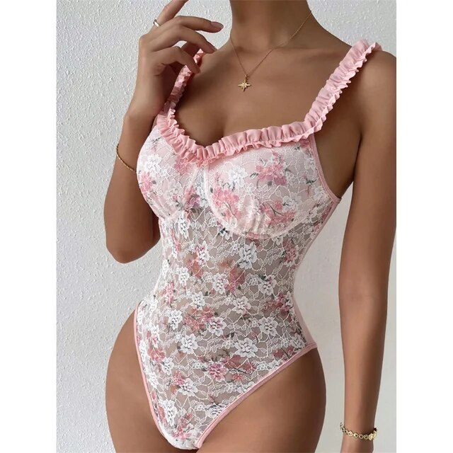 Women Lace Bodysuit Playsuit Romper Thin Sexy Clothing Nightclub Overalls Jumpsuit