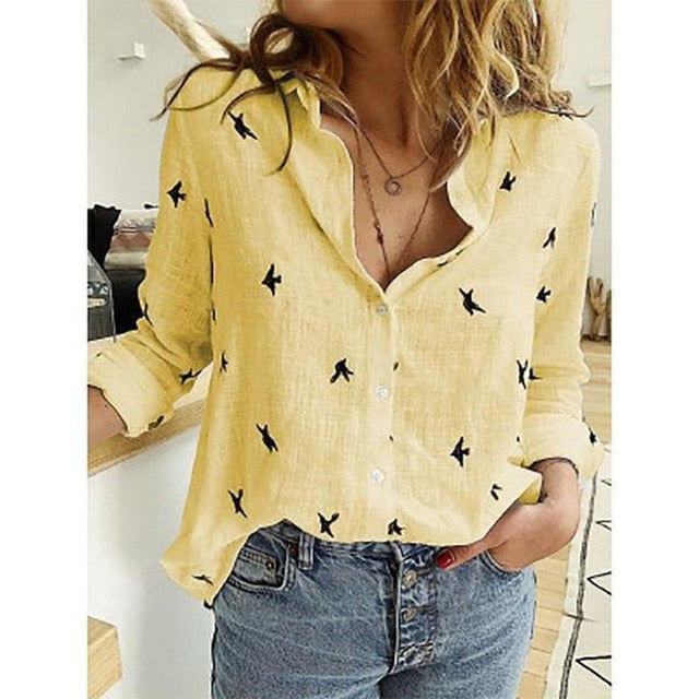 Women Shirts Top Loose Long Sleeve Blouse