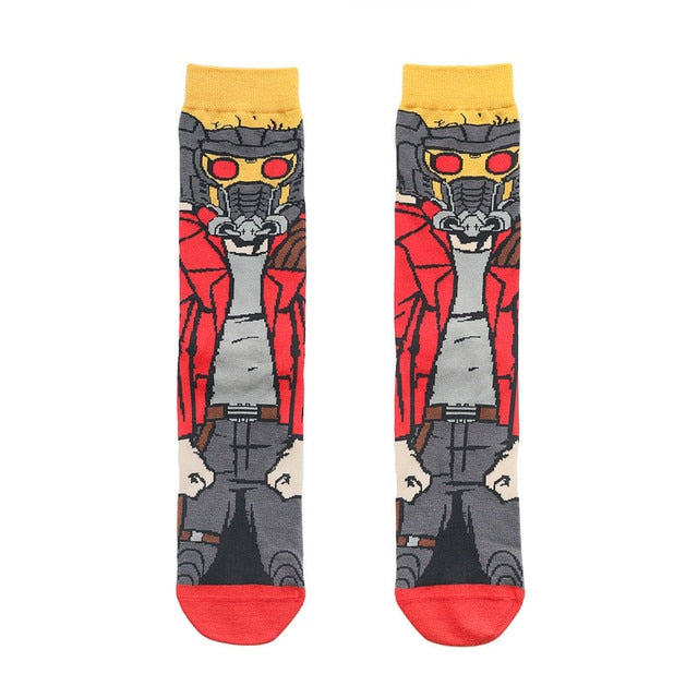 Pair of Knee-high Marvel Print Socks for Men and Women Cartoon Character Adult Socks