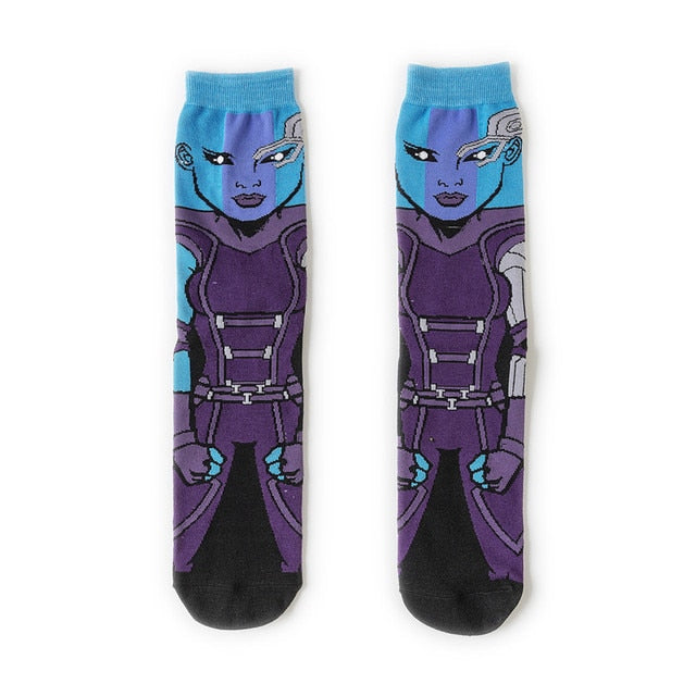 Pair of Knee-high Marvel Print Socks for Men and Women Cartoon Character Adult Socks