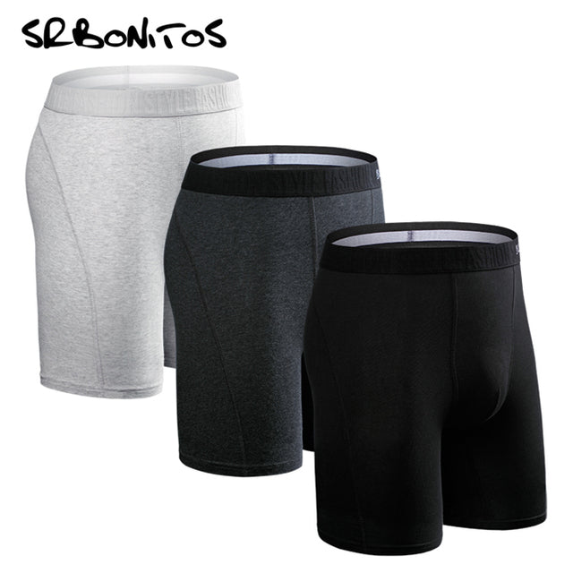 3 Pieces Long Leg Underwear Boxer Cotton Made For Men