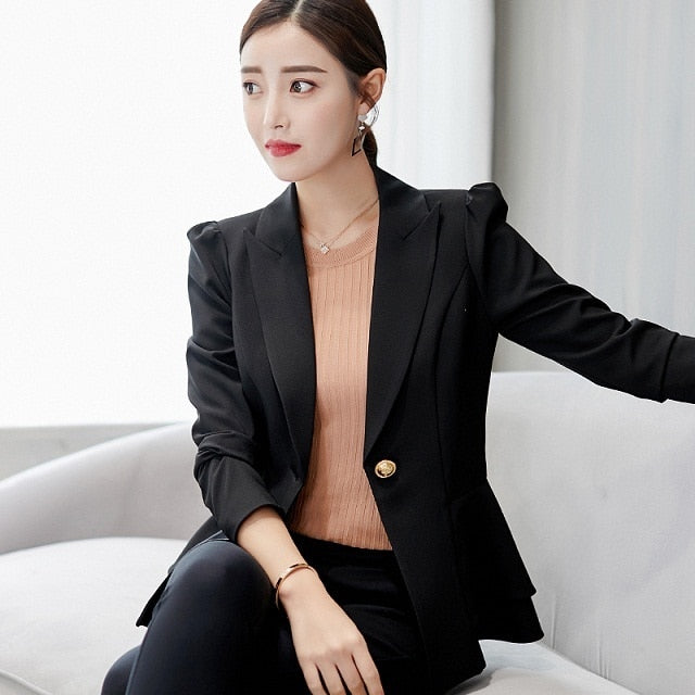 Women Blazer Plus Size Slim Long Sleeve Solid Color Office Lady Workwear