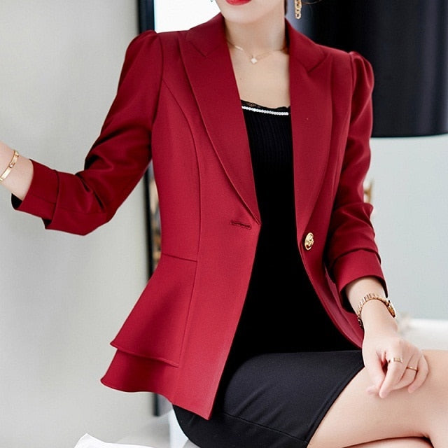 Women Blazer Plus Size Slim Long Sleeve Solid Color Office Lady Workwear