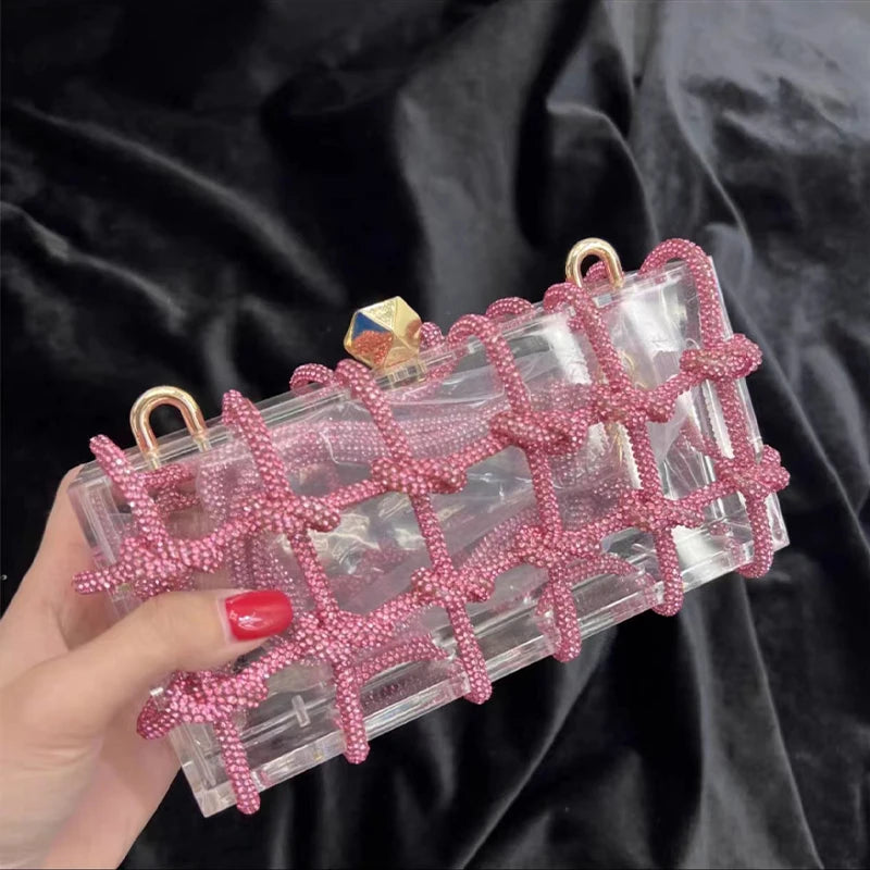 Trendy Rhinestone Clear Clutch Handbag