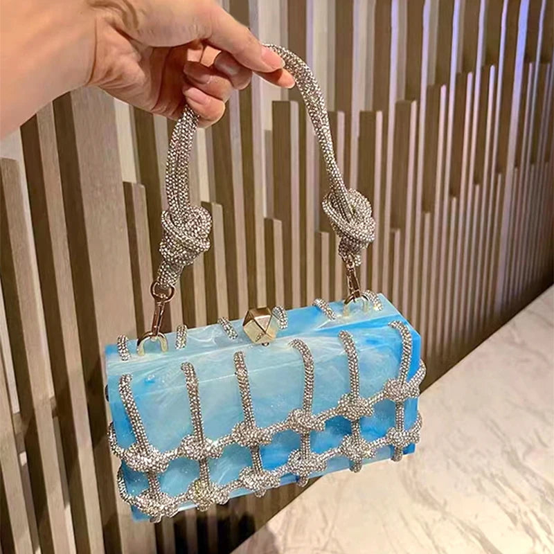 Trendy Rhinestone Clear Clutch Handbag