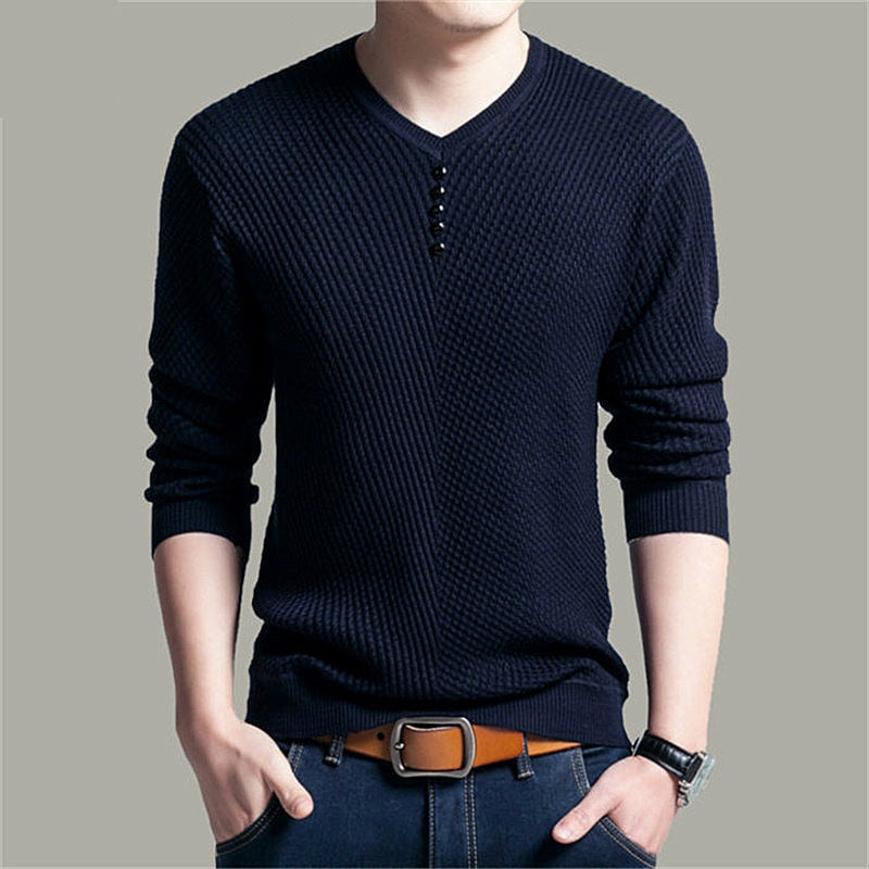 Trendy Men V Neck Casual Long Sleeve Sweater