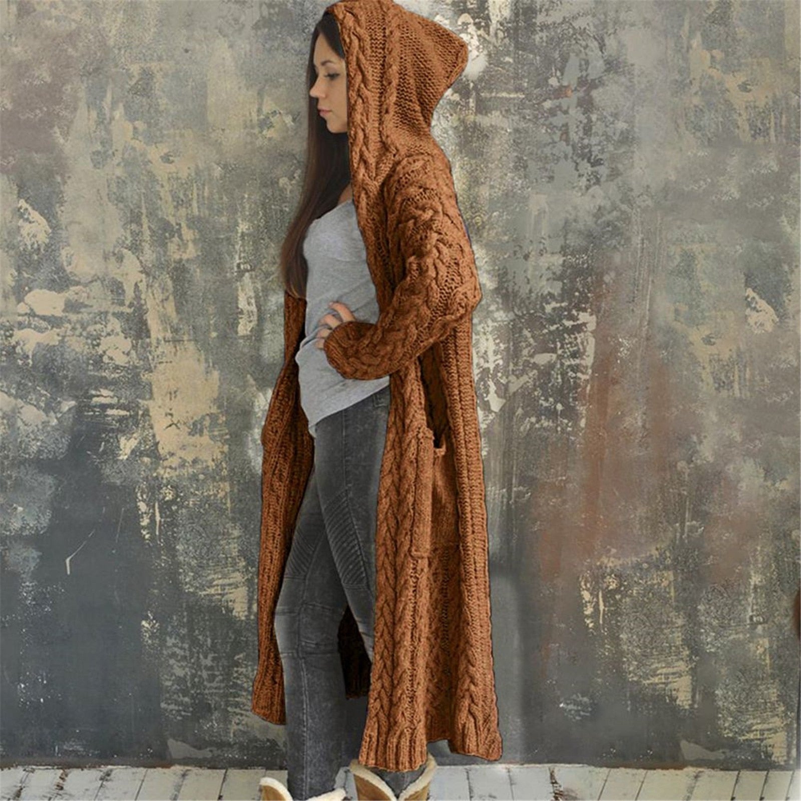 Trendy Hooded Oversized  Cardigan Sweater