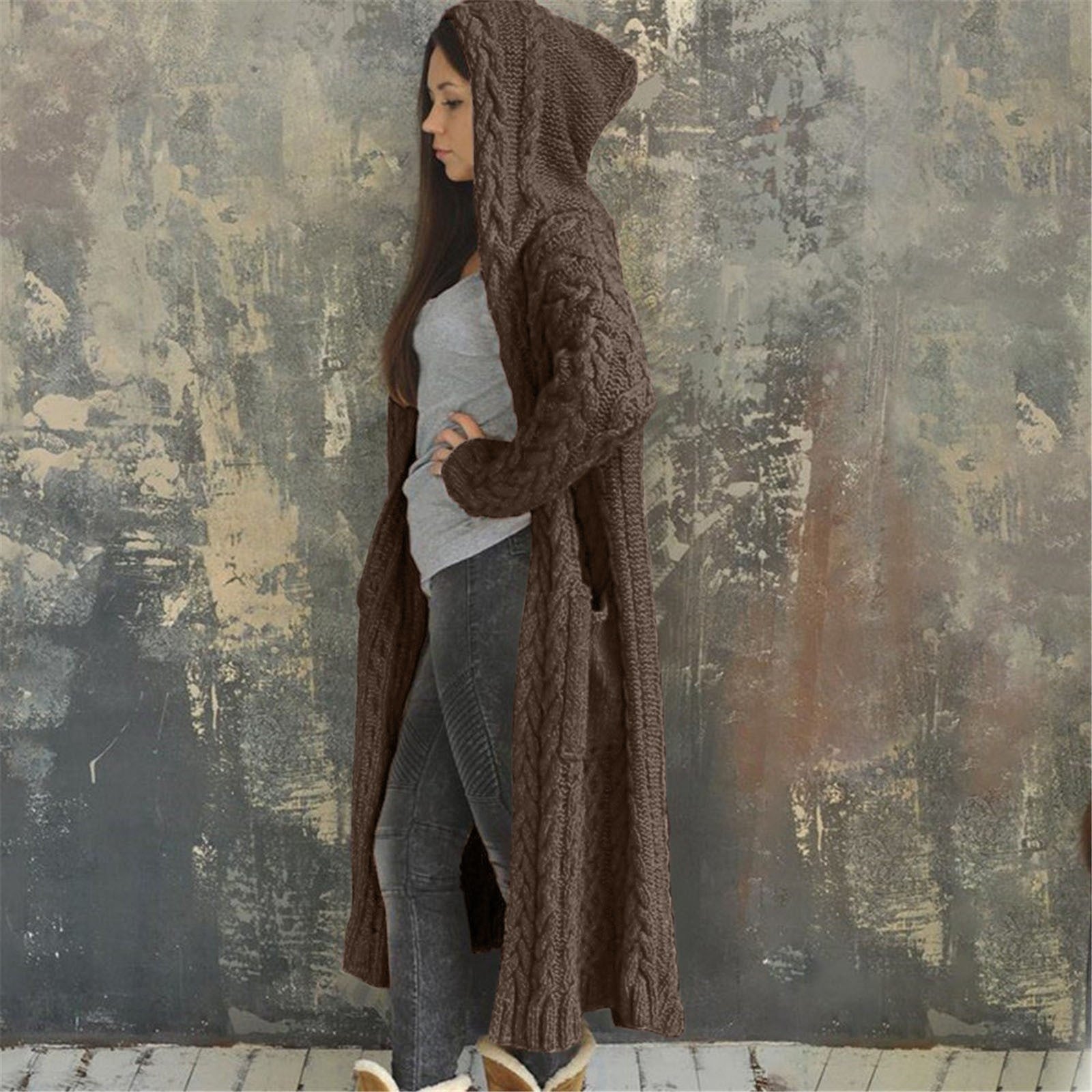 Trendy Hooded Oversized  Cardigan Sweater