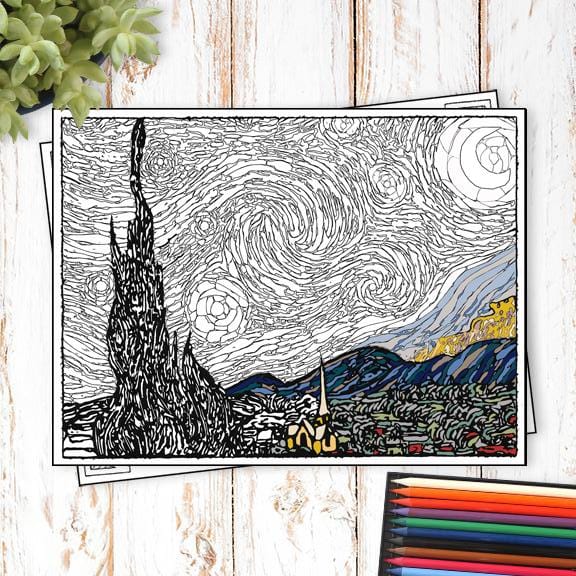 Starry Night Coloring Poster