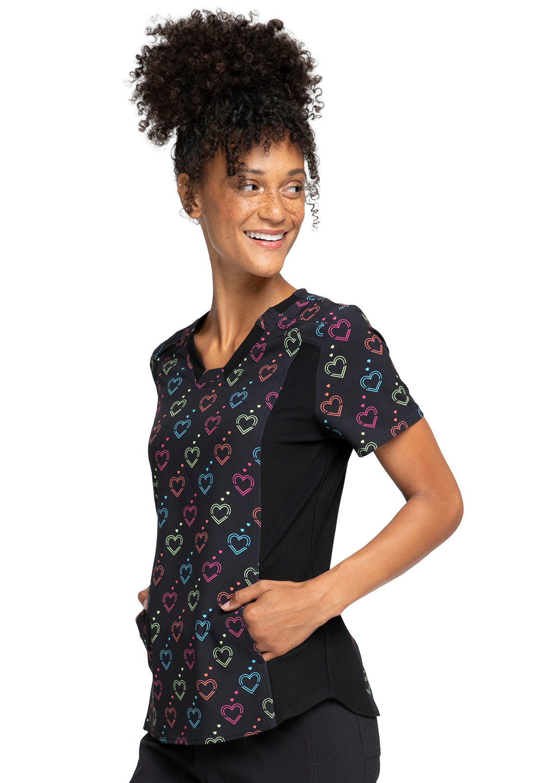 Cherokee IFlex Printed V-Neck Knit Panel Scrub Top #CK641