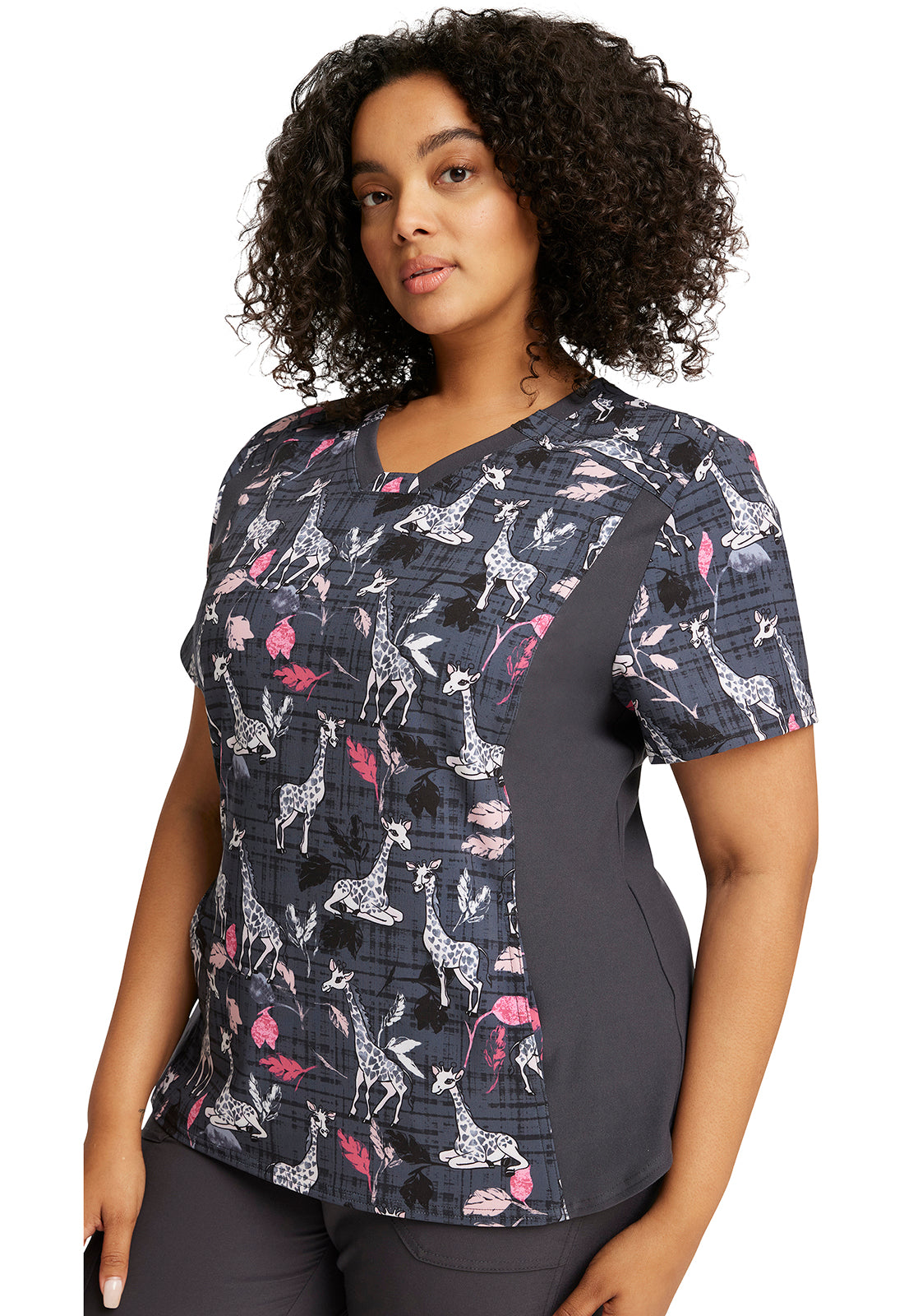 Cherokee IFlex Printed V-Neck Knit Panel Scrub Top #CK641