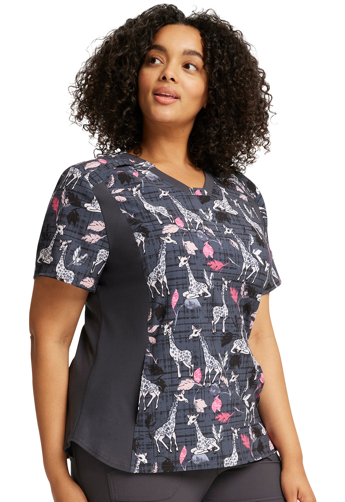 Cherokee IFlex Printed V-Neck Knit Panel Scrub Top #CK641