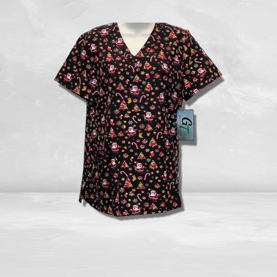 Christmas Print V-Neck Top | 548XM