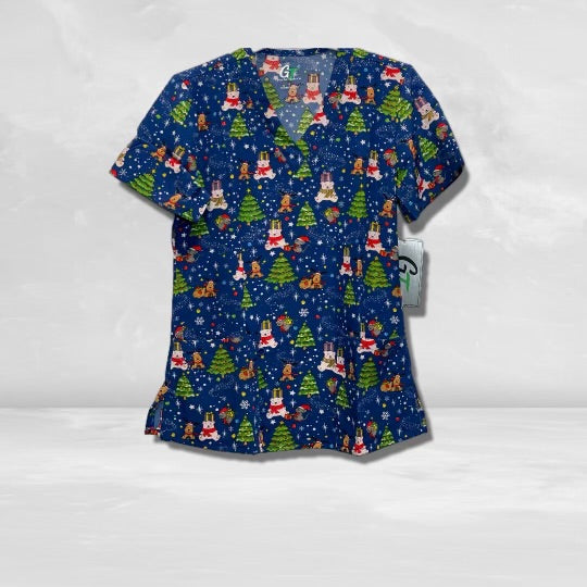 Christmas Print V-Neck Top | 548XM