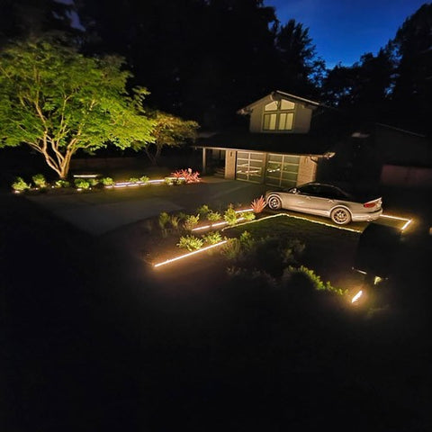 patio with strip LED lights