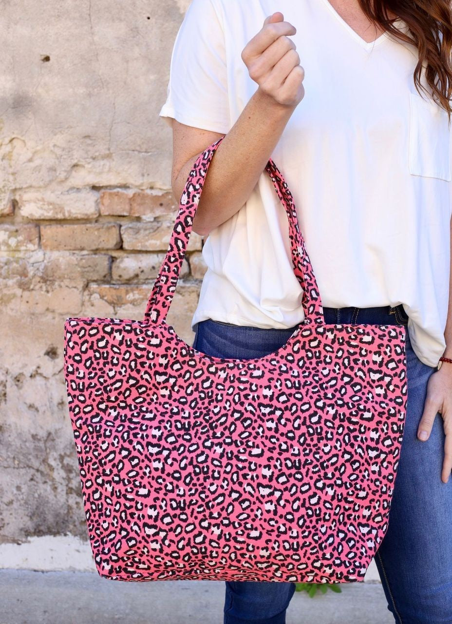 Ryan Leopard Tote With Zipper - Pink