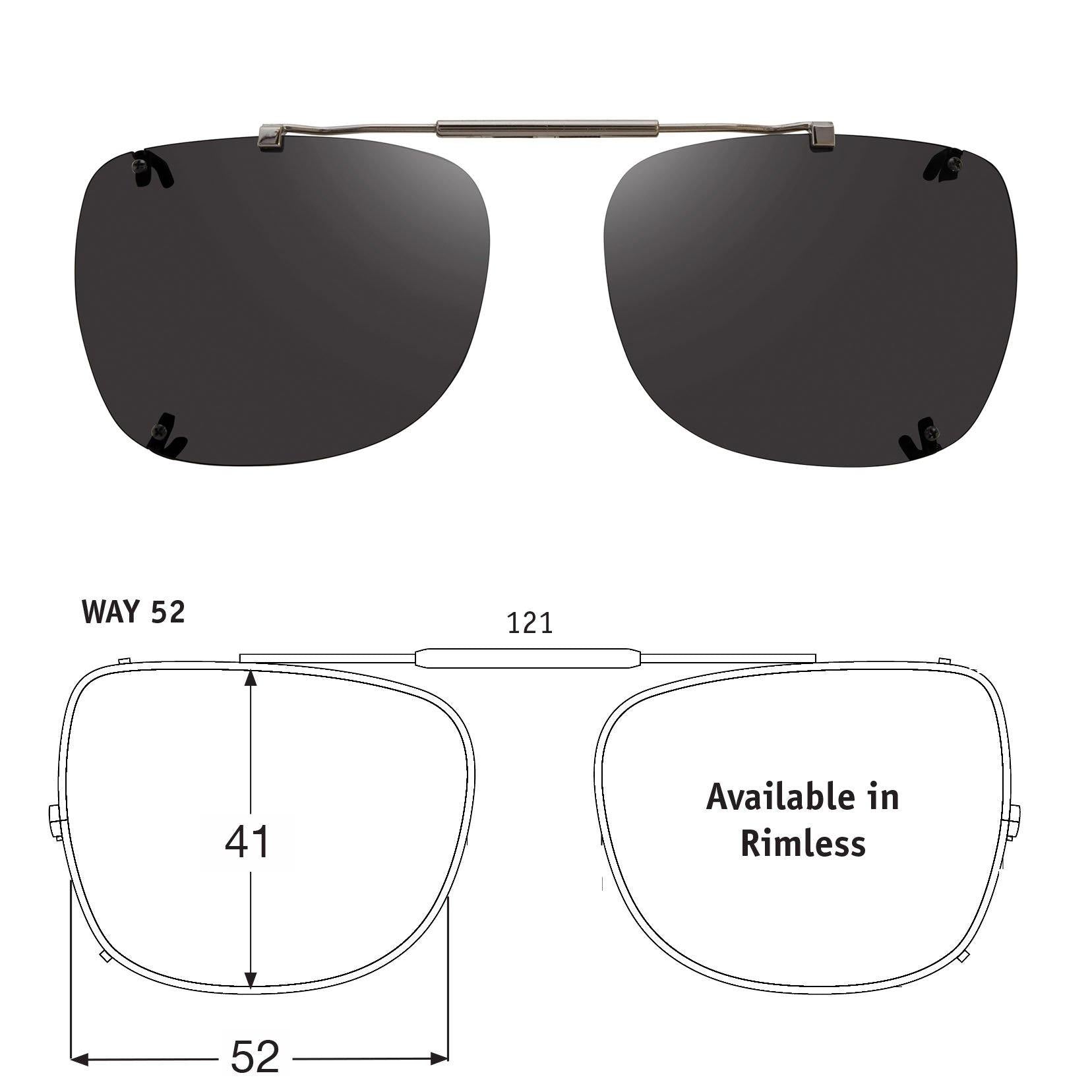 Way Rectangle, Rimless Clip-On Sunglasses