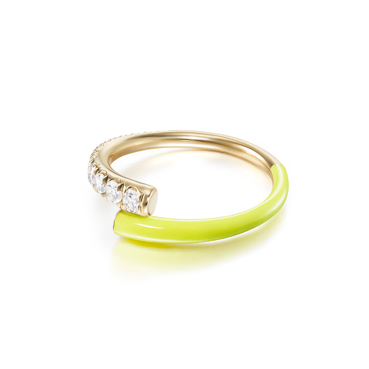 Melissa Kaye 18K Gold Lola Neon Yellow Enamel Pinky Ring