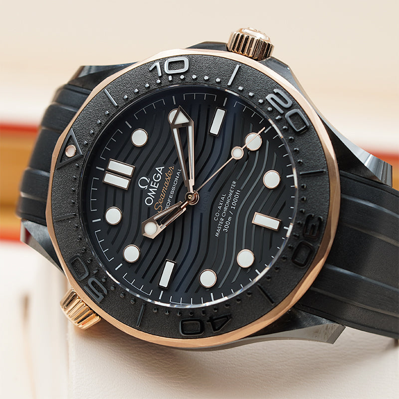 SOLD - Omega Seamaster Diver 300 Ceramic 43.5mm 18K Sedna Gold B&P