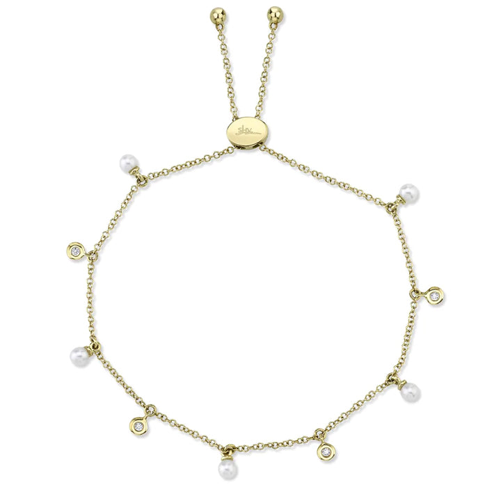 14K Yellow Gold Diamond & Cultured Pearl Bolo Bracelet - SC55021029