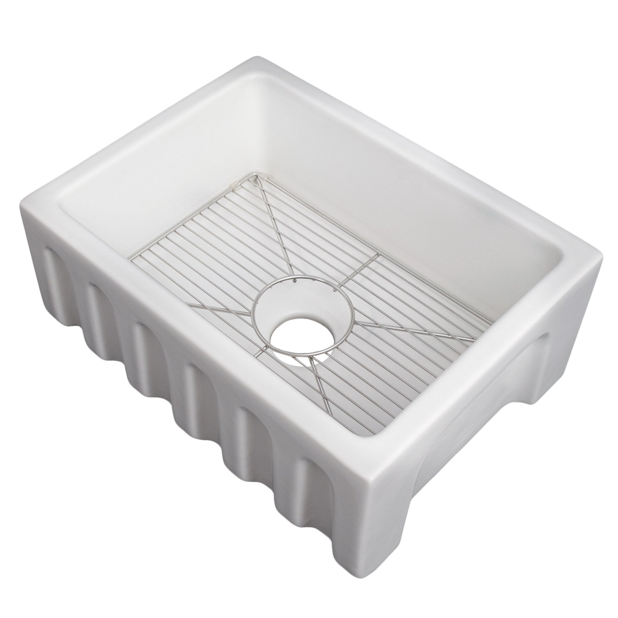 ZLINE 24 in. Venice Farmhouse Apron Front Reversible Single Bowl Fireclay Kitchen Sink with Bottom Grid (FRC5120)