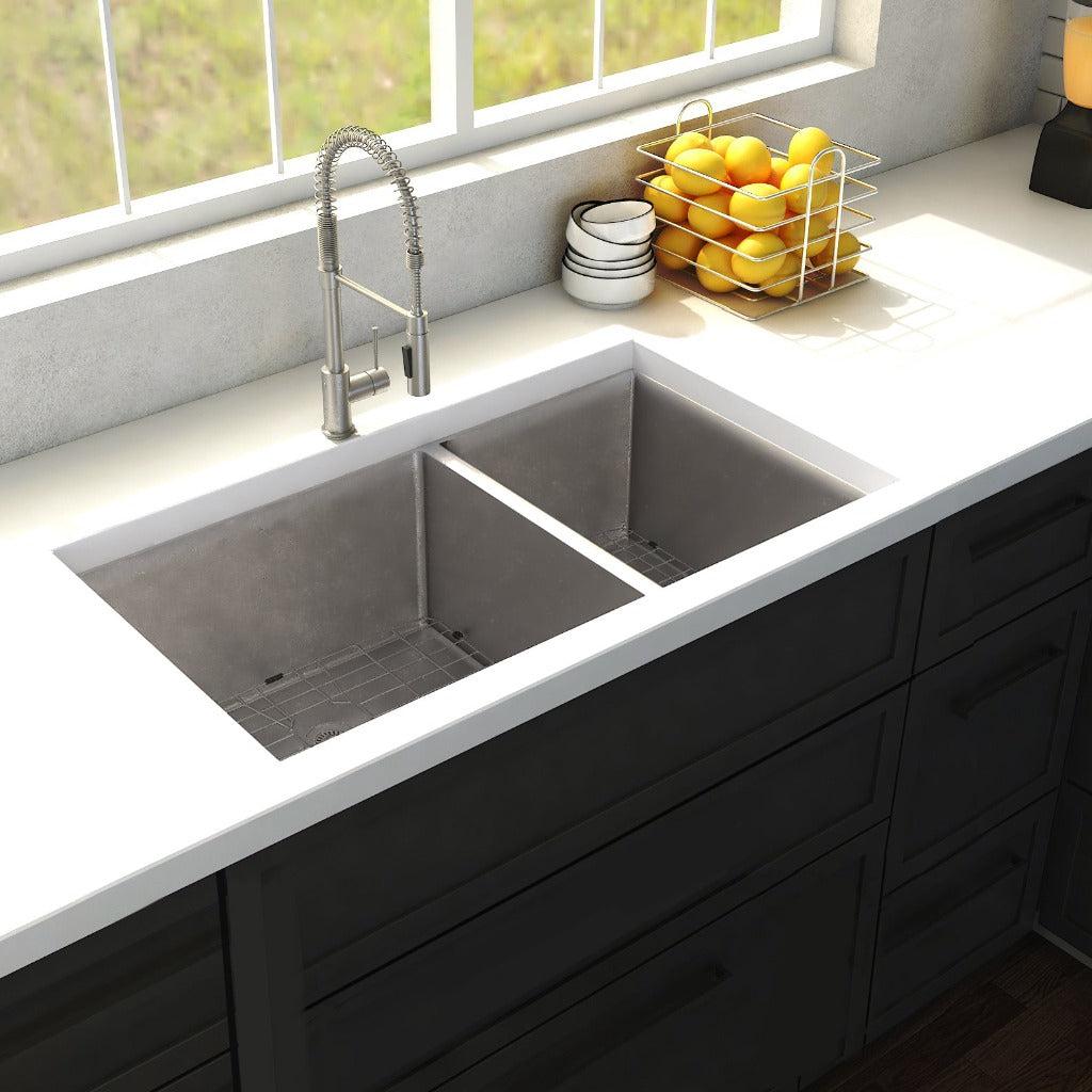 ZLINE 36 in. Chamonix Undermount Double Bowl Kitchen Sink with Bottom Grid (SR60D-36)