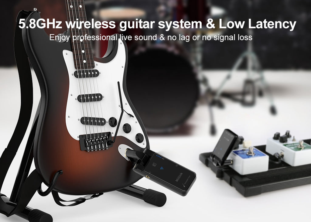 1Mii 5.8GHZ Wireless Guitar System ，no lag or no signal loss, supports uncompressed signal transmitting.