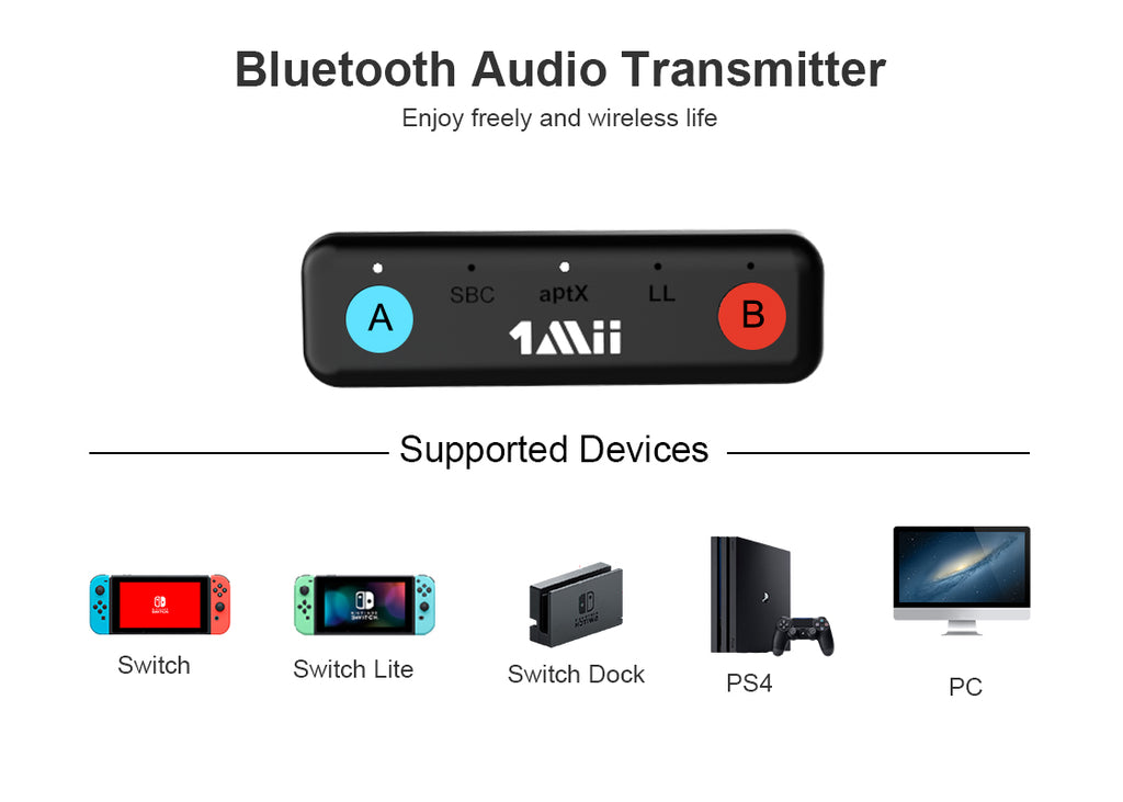 1mii Bluetooth Adapter for Nintendo Switch, support different devices