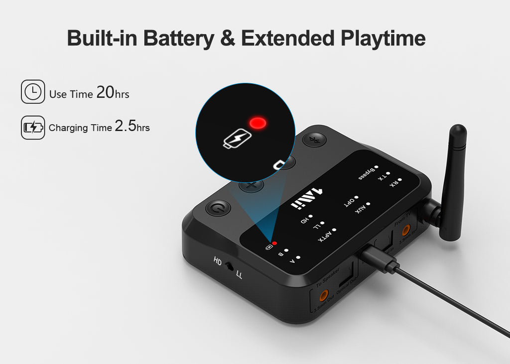 Up to 20hrs playtime with 1mii B310pro 3-in-1 bluetooth adapter