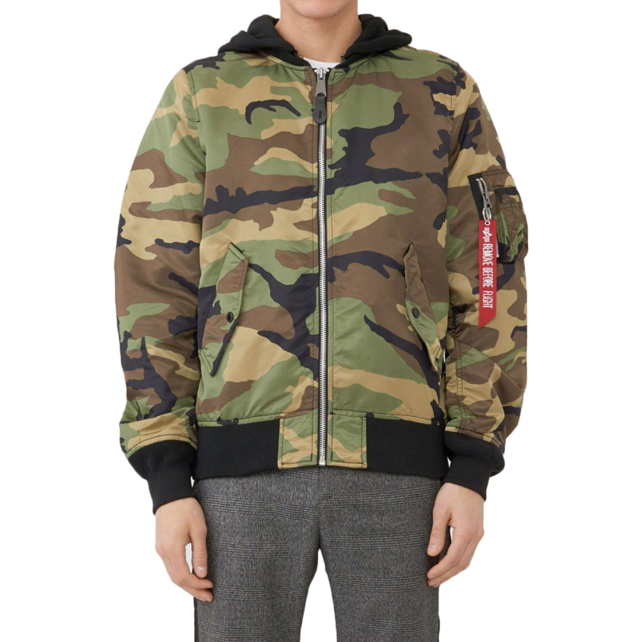 Alpha Industries L-2B Natus Flight Jacket - Woodland Camo / Black Hood