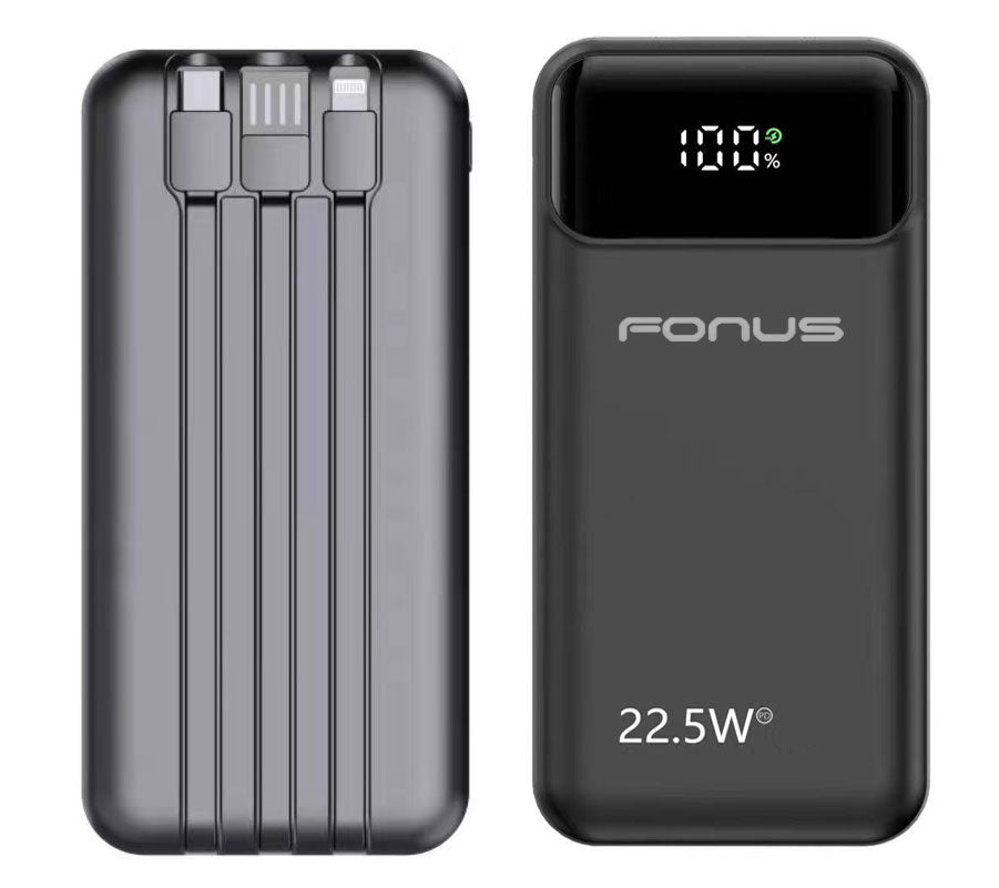 10000mAh Power Bank , Built-in Cable Portable Charger Backup Battery 22.5W PD Fast Charge - AWG38