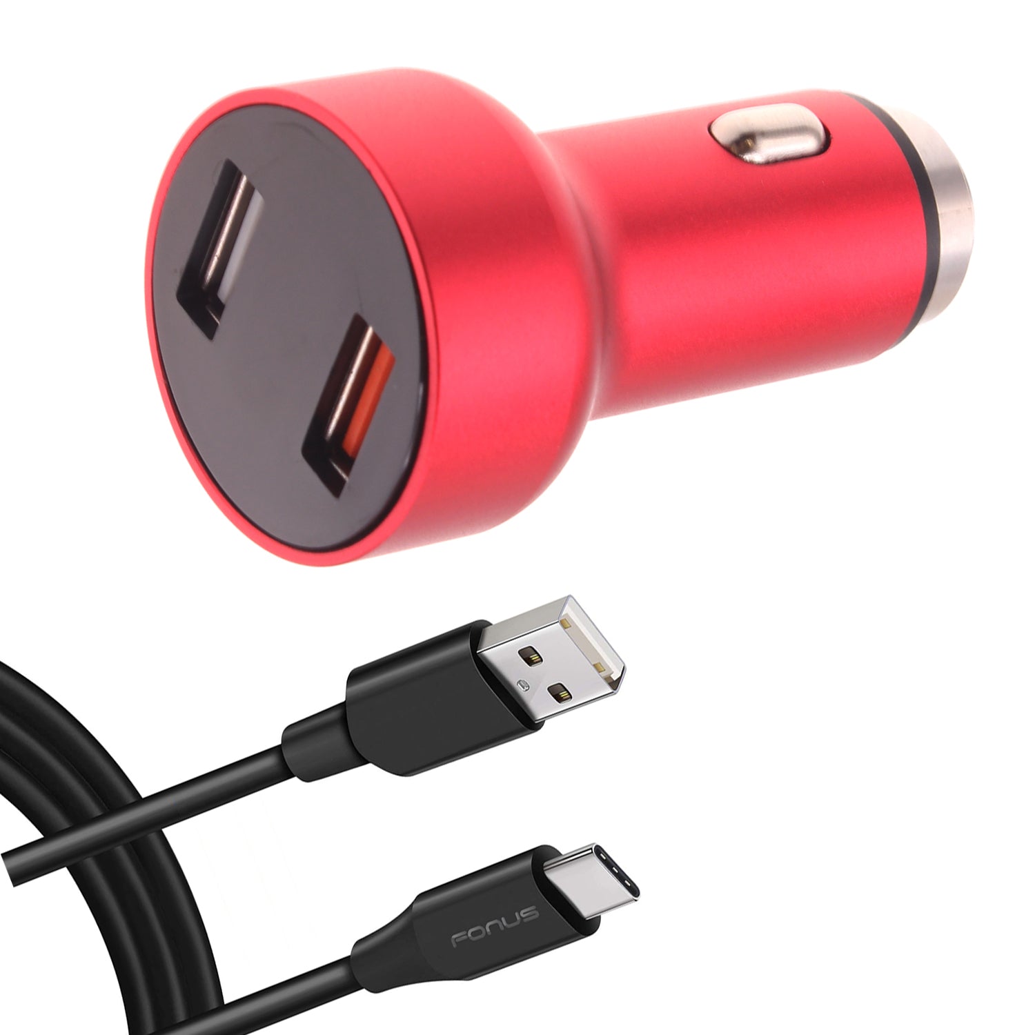 Car Charger, DC Socket 6ft USB-C Cable 2-Port 24W Fast - AWE14