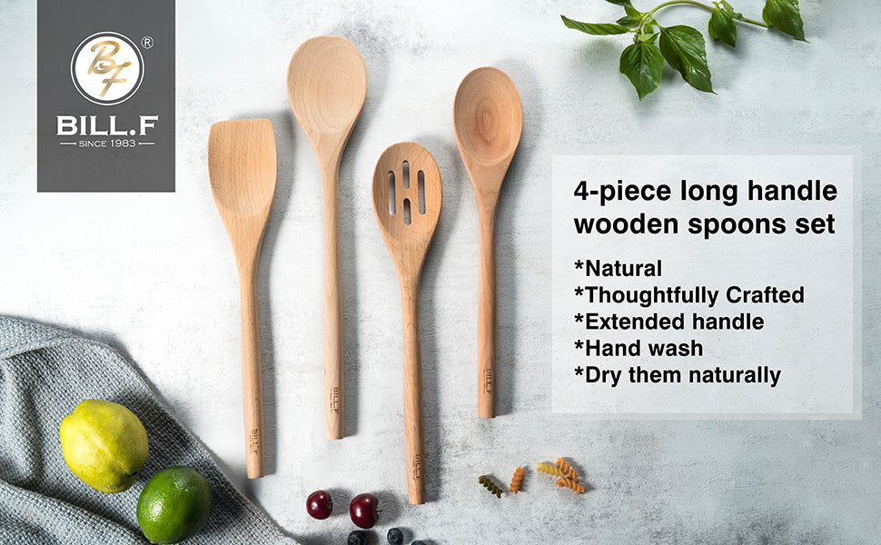 6 Pieces Wooden Spoon Set Eating Cooking Wood Spoons Long Handle