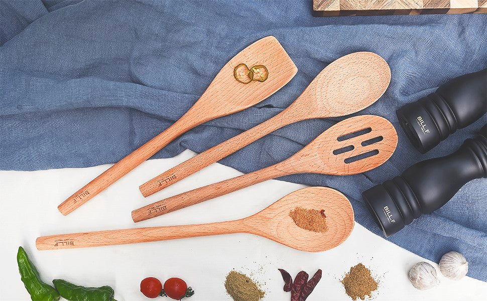  BVicHair 4 Wooden Spoons and Forks Set, Set Wooden
