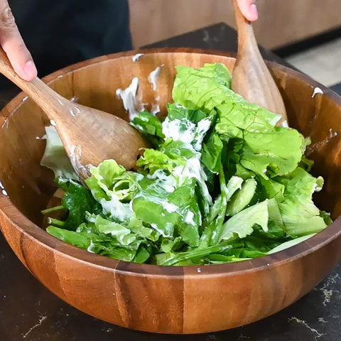 HouseJoy Large Salad Bowl Set, Glass Salad Bowl with Acacia Wood Base and  Salad Hands, Serving Bowls for Fruits, Popcorn, Chips, Pasta, Microwave 