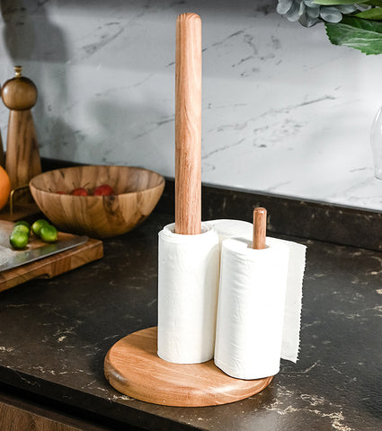 Bill.F Wooden Tissue Holder Standing Roll Paper Towel Holder for Kitchen –  BillF