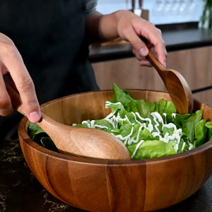 12 Acacia Wood Large Salad Bowl Set