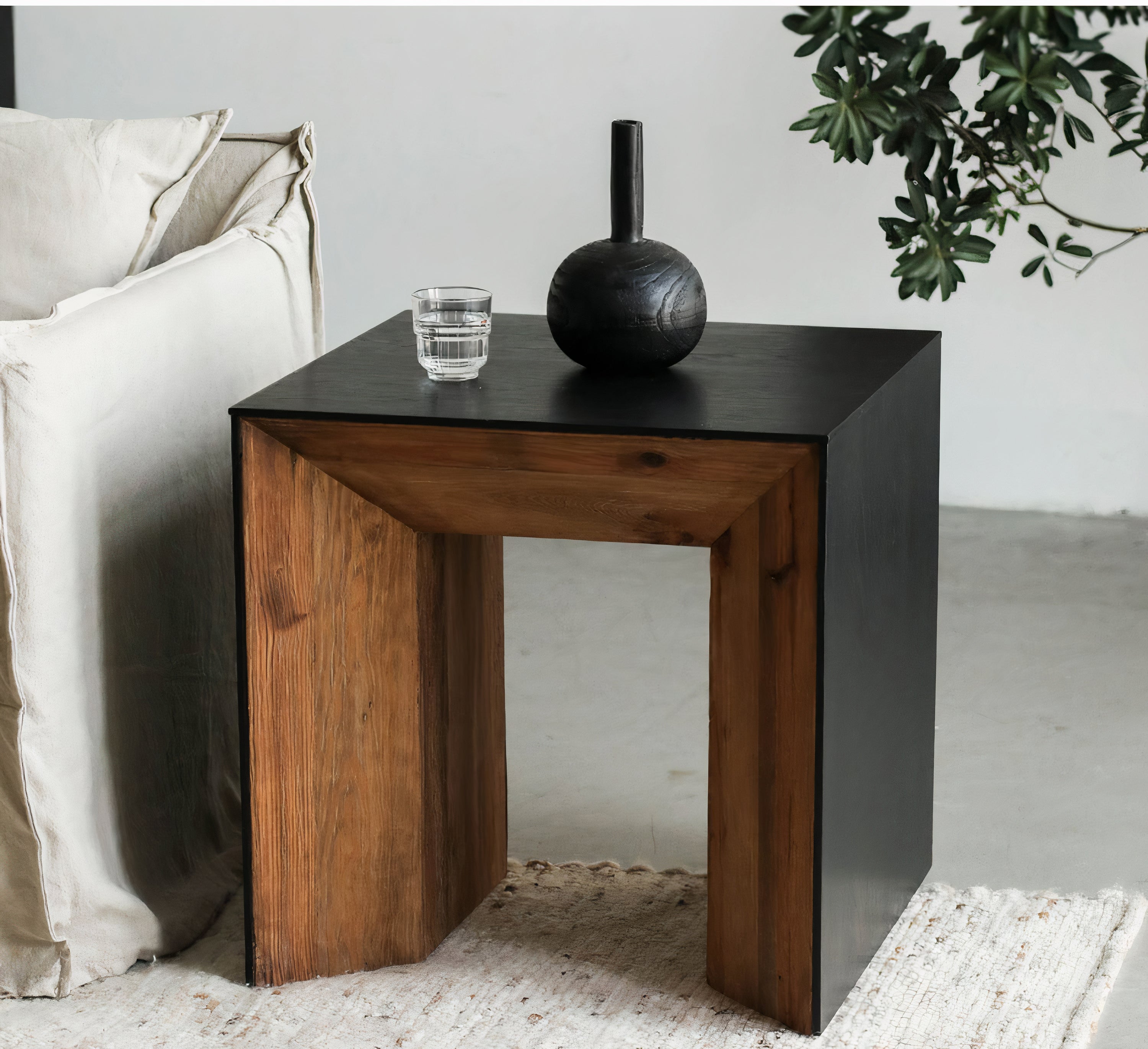 Magnolia Black Wood Side Table