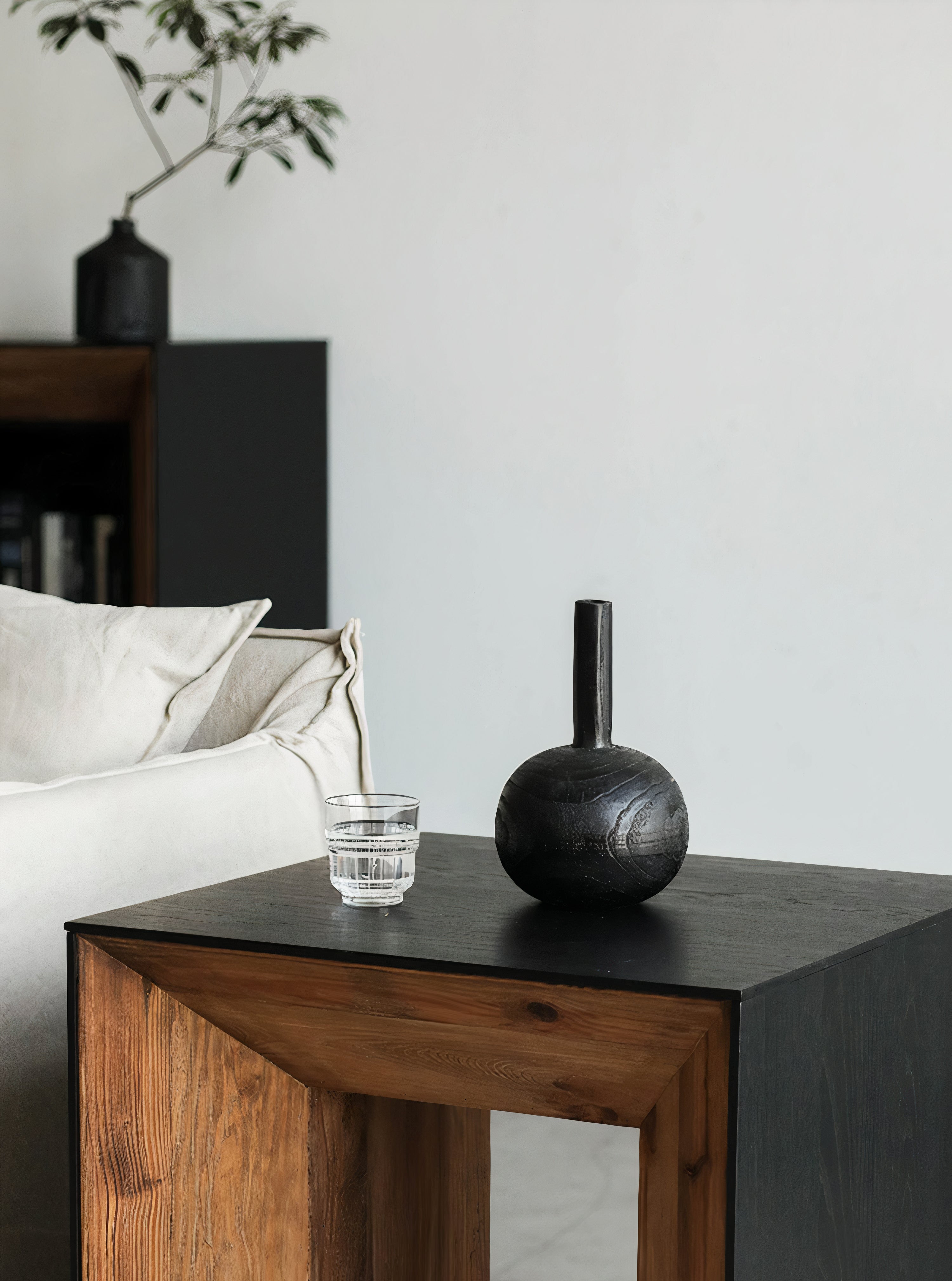 Magnolia Black Wood Side Table