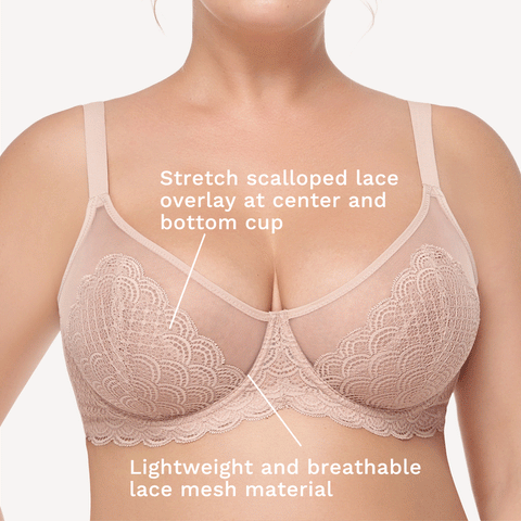 Mermaid Scales Lace Pink Unlined Bra