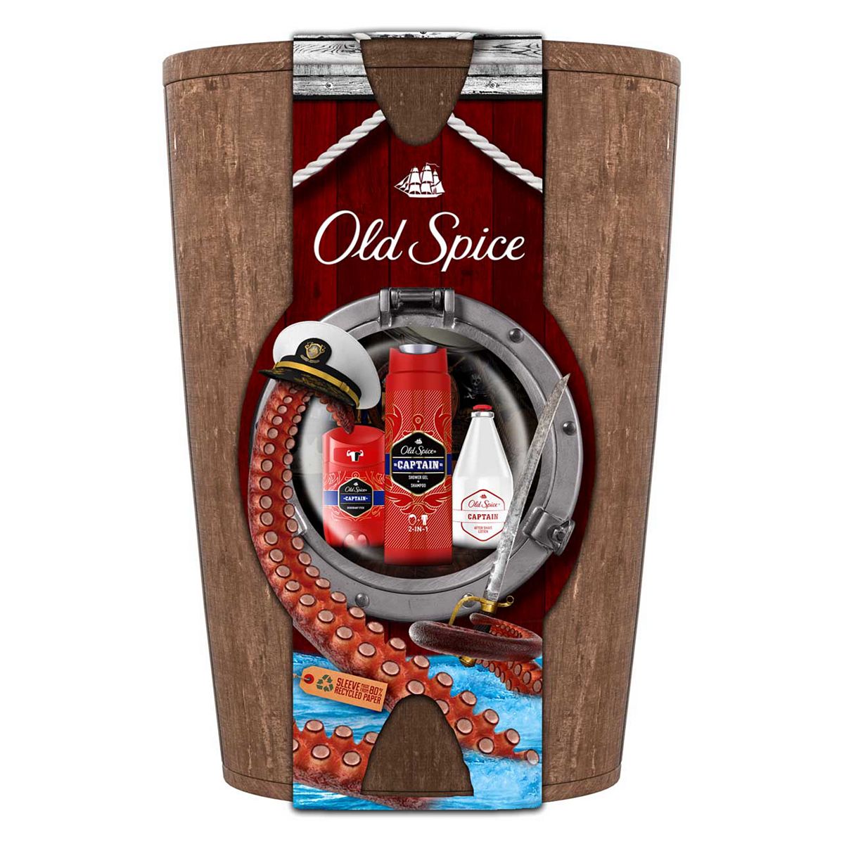 Old Spice Wooden Barrel Gift Set For Men With 3 Captain Products