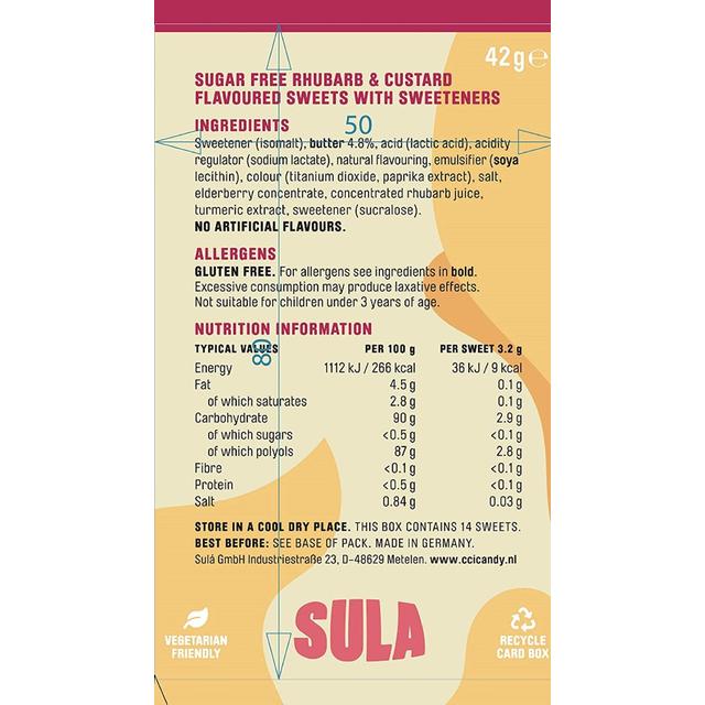 Sula Rhubarb & Custard Sugar Free Sweets 42g