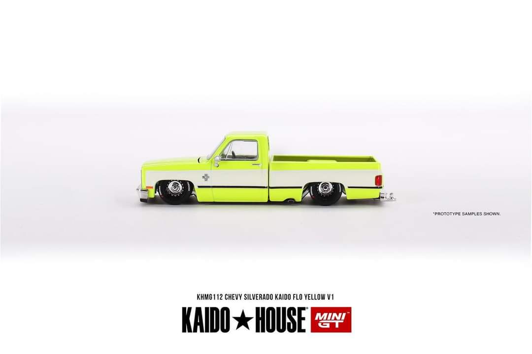 Mini GT x Kaido House 1983 Chevy Silverado Kaido Flo Yellow V1