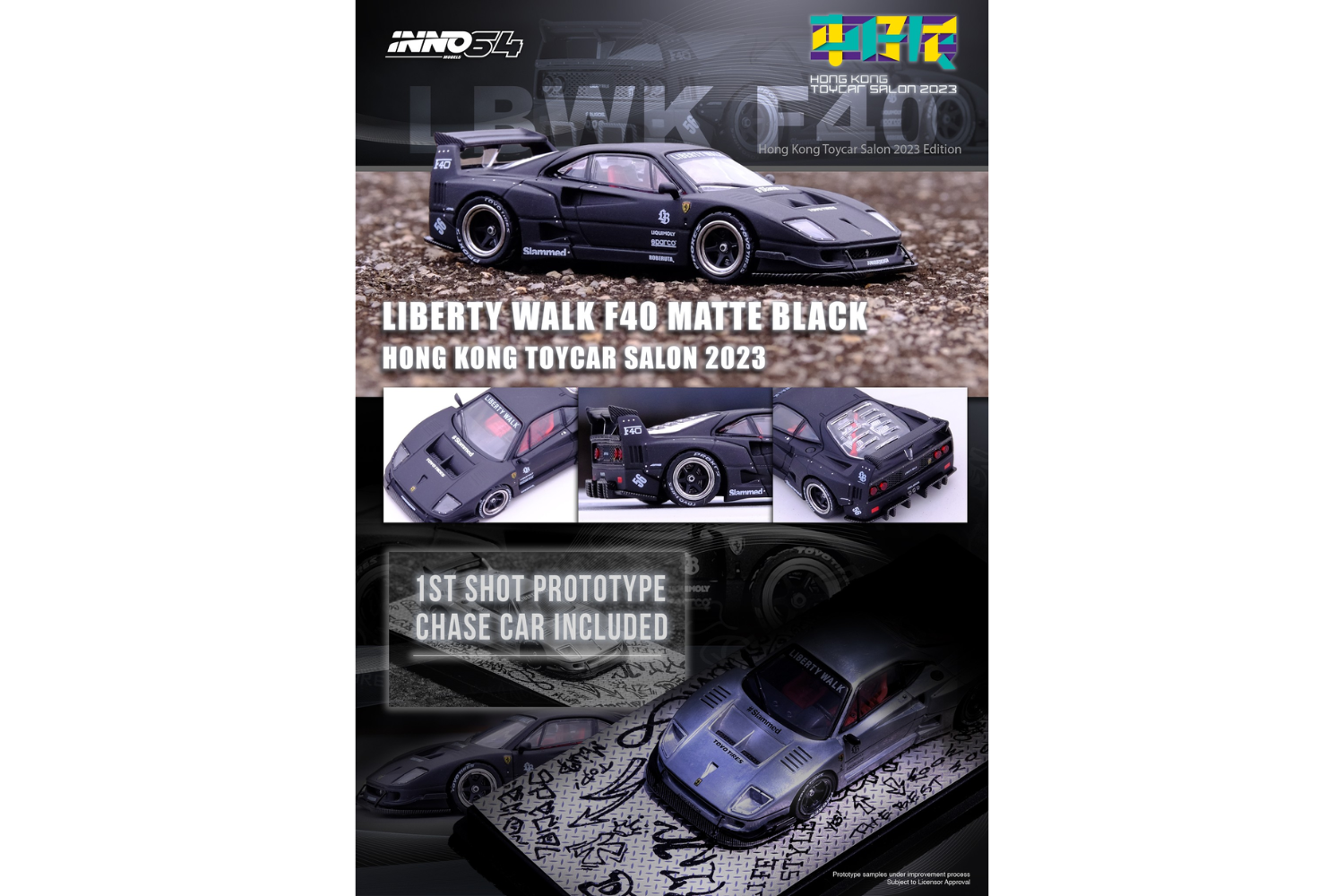 Inno64 LBWK Ferrari F40 in Matte Black - Hong Kong Toy Car Salon 2023