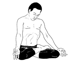 Meditating in lotus pose.