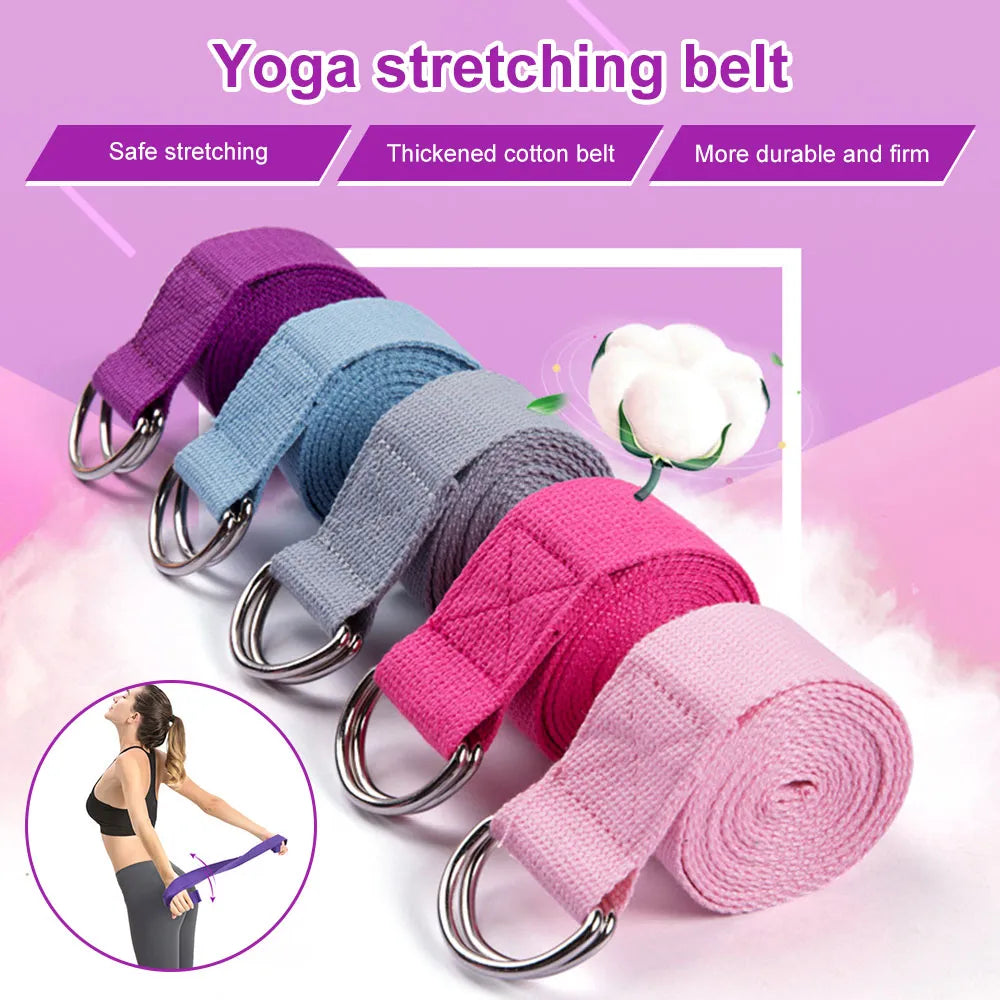 180cm Yoga Strap - Durable Cotton Exercise Strap with Adjustable D-ring Buckle for Flexibility in Yoga, Stretching and Pilates