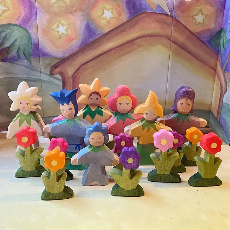 Flower Children Figures Waldorf Toys Kids Open Ended Play Toys Handmade Wooden Toys Fairy Tale Figures Baby Montessori Activity