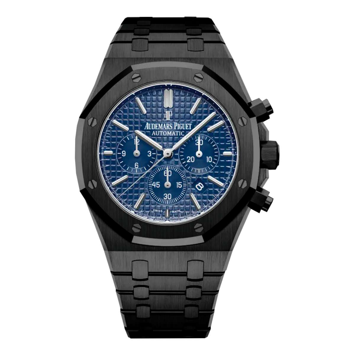 Black Audemars Piguet DLC-PVD Royal Oak 41 mm, stainless steel Bracelet, Blue Dial, Ladies Watch Ref. 26320ST.OO.1220ST.03