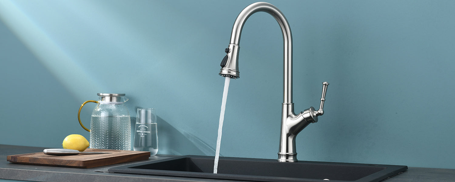 Brushed Nickel Kitchen Sink Faucet with Pull Down Sprayer